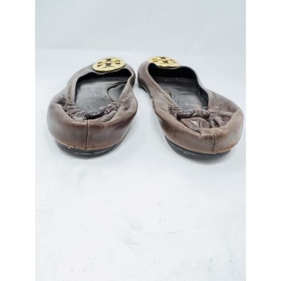 Tory Burch Brown Leather MINNIE Travel Ballet Flats w/Gold Hardware Sz 10 M - Picture 8 of 10